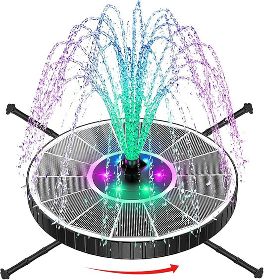 SZMP 3.5W Glass Solar Fountain with Swivel-Out Fixed Rods, Solar Bird Bath Fountains with LED Lights and 2000mAh Battery, 7 Nozzles, Outdoor Solar Water Fountain Pump for Garden, Pool, Pond (White)