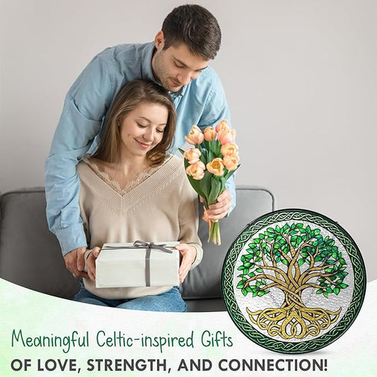 FLAGWIX Tree of Life Gifts for Women Men - Stained Glass Window Hanging 8 in - Birthday Gifts for Mom Grandma, Tree of Life Decorations Indoor, Celtic Suncatchers Garden Decor