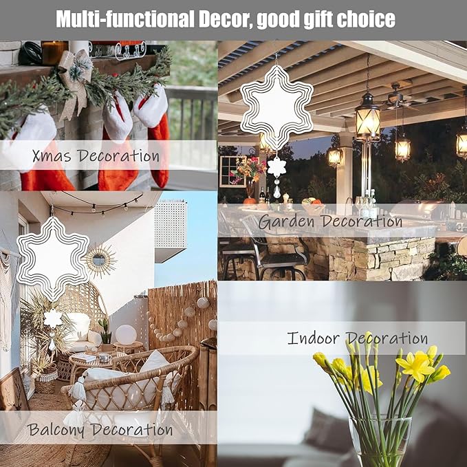 4Pack 8inch Sublimation Wind Spinner Blanks 3D Aluminum Metal Wind Sculpture Kinetic Spinners for Yard and Garden Indoor Art Sublimation Christmas Ornament Hanging Decoration (Snowflake)