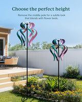 89" Wind Spinner Outdoor with Solar Light, Extra Large Metal Kinetic Wind Sculptures Spinners, Windmill for Garden Yard Patio Lawn Decor -Dancing Ribbon (20" W x 89" H)