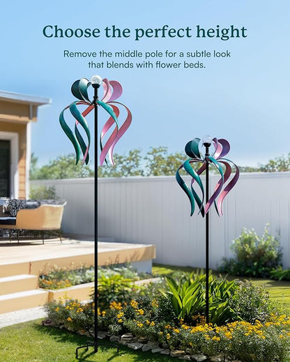 89" Wind Spinner Outdoor with Solar Light, Extra Large Metal Kinetic Wind Sculptures Spinners, Windmill for Garden Yard Patio Lawn Decor -Dancing Ribbon (20" W x 89" H)