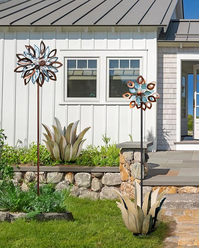 Metal Agave Plant Outdoor Decor - 25.5" H Large Hand Painted Desert Themed Garden Sculpture, Weather Resistant Rustic Yard Art for Lawn Patio, Unique Ornament Gift for Home & Garden