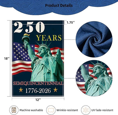 250 Years America Garden Flag, Double Sided 12x18 Patriotic Banner, Statue of Liberty, 1776-2026 US Semiquincentennial Yard Decor