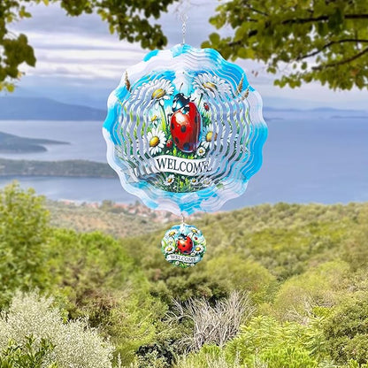 Metal Wind Spinners Outdoor - 3D Ladybug Wind Spinner Flower Yard Decor Kinetic Spinning Hanging Ornaments for Patio Lawn Garden Balcony Chicken Gifts for Women Men Mom Grandma Wife Friends