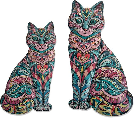 LIFFY Boho Cat Metal Wall Decor - Cute Hanging Meal Wall Art, Farmhouse Decor Meets Mid-Century Bohemian, Modern Decoration, Lovely Cat Gifts, for Women