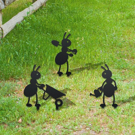WADORN 3Pcs Ant Metal Decorative Garden Stakes, Working Farm Ant Silhouette Metal Outdoor Statues Animals Garden Ornament Gifts Black Yard Art Decoration for Outdoor Backyard Patio Lawn Walkways