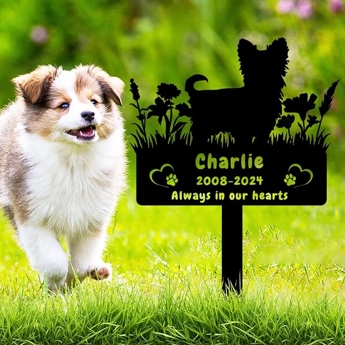 Personalized Yorkshire Terrier Dog Memorial Grave Marker,Custom Flora Dog Memorial Garden Stake,Dog Memorial Plaque Burial Stake Engraved Sign,Dog Sympathy Grave Stake,Dog Memorial Statue Yorkshire2