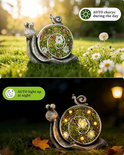 Snail Solar Lights Outdoor, 7 LED Solar Powered Garden Decor for Pathway Lawn Yard - Weatherproof Garden Statue Ornaments, Birthday Gift for Mom Grandma