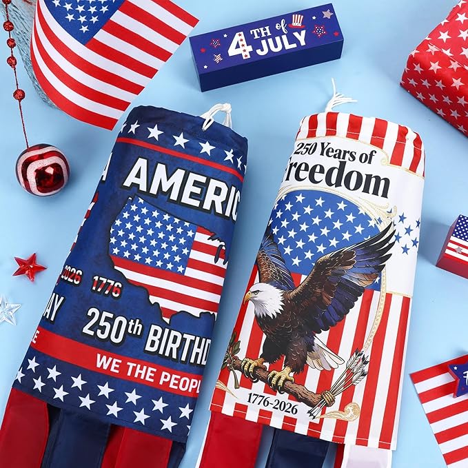 NOVWANG American Eagle Windsock, 2 Pack Heavy Duty USA Wind Spinners Red White Blue Wind Socks for Outdoor 250 Years Anniversary Patriotic Decor