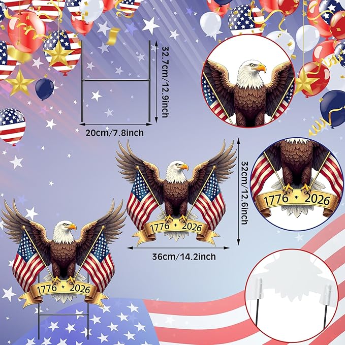 Amyhill 4th of July Outdoor Decor Patriotic Eagle Garden Metal Stakes 250th Anniversary America Welcome Yard Signs USA Decorations Garden Stake for Independence Memorial Day Patio Lawn Walkway Outside