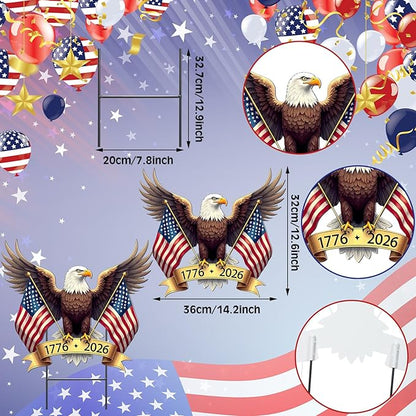 Amyhill 4th of July Outdoor Decor Patriotic Eagle Garden Metal Stakes 250th Anniversary America Welcome Yard Signs USA Decorations Garden Stake for Independence Memorial Day Patio Lawn Walkway Outside