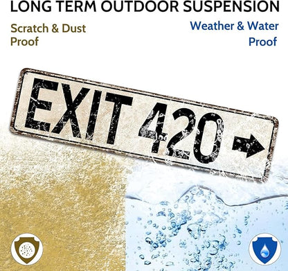 Vintage Metal Tin Sign for Trippy Room Decor, Retro Exit 420 Street Signs Cool Grunge Accessories and Outdoor Decorations 4x16 Inch