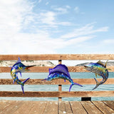 Metal Fish Wall Art Decor, 3-Piece Marlin Tuna Swordfish Set, Blue and Gold Tropical Ocean Theme Outdoor Wall Mother's Day Decor for Patio Garden Yard, Decorative Hanging Sculptures Mother's Day Decoration Gift