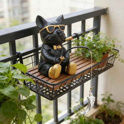 Outdoor Bulldog Resin Statue, Bulldog Garden Decoration for The Courtyard, Gift for Dog Lovers and Fishing Enthusiasts, Unique Garden Statue, Tabletop Animal Miniature Statue