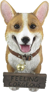 Charming 11.5 Inch Realistic Welsh Corgi Dog Statue with Reversible Sign Perfect for Indoor and Outdoor Pet Decor - Ideal for Home, Garden, Porch, and Patio Accent