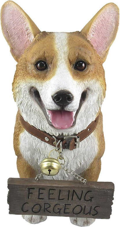 Charming 11.5 Inch Realistic Welsh Corgi Dog Statue with Reversible Sign Perfect for Indoor and Outdoor Pet Decor - Ideal for Home, Garden, Porch, and Patio Accent