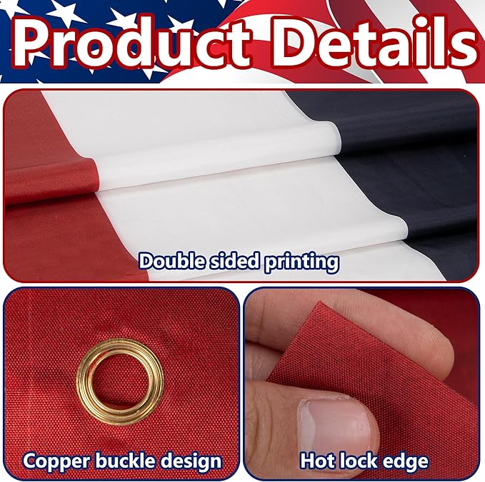EBaokuup 2 Pack 20x2 Ft Large Patriotic Bunting US Flag Decorations-Double Sided Printed 4th of July Banner Decor Red,White & Blue Stripe Flag-American Patriotic Bunting Flags Hanging for Independence Day Outdoor Porch Garden