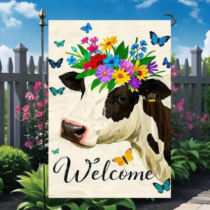 BlissYard Welcome Spring Garden Flag Double Sided 12x18 Inch Cute Cow Seasonal Welcome Small Flags For Outside Outdoor Decor Yard Farmhouse Holiday Spring Summer Decorations Yard Flags