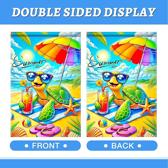 HOMETITUTE Summer Garden Flag Sea Turtle Beach Garden Flag Double Sided 12x18 Inch Welcome Summer Rustic Coastal Seasonal Ocean Yard Flag Summer Garden Flags for Outside