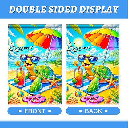 HOMETITUTE Summer Garden Flag Sea Turtle Beach Garden Flag Double Sided 12x18 Inch Welcome Summer Rustic Coastal Seasonal Ocean Yard Flag Summer Garden Flags for Outside