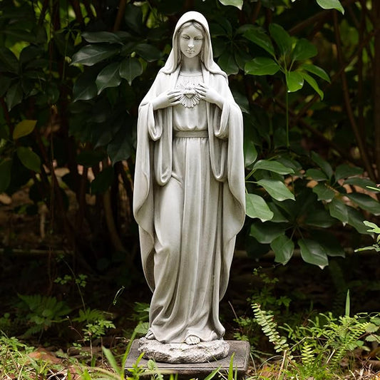 BC Catholic Immaculate Heart of Virgin Mary Statue, 24.5" H Large Holy Mother Statue for Garden, Mother Mary Outdoor Décor for Yard Patio Lawn Hallway, Catholic Gift, Handpainted by Buildclassic