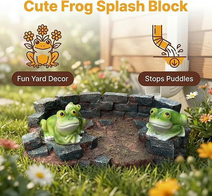 Brick Frog Statue Splash Block Gutter Downspout Garden Decor, Larger Gutter Downspout Splash Block Extensions Ornament Rain Concrete Resin Animals Diverter Accessory, Outdoor Decor Gift (13.8In)