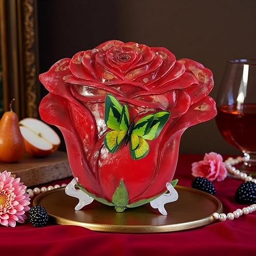 Simulated rose home decor gift - outdoor garden landscape flower stepping stone - rose for mothers, sisters, besties, grandmothers, and maternal grandmothers as a festive gift - 2-piece set, red