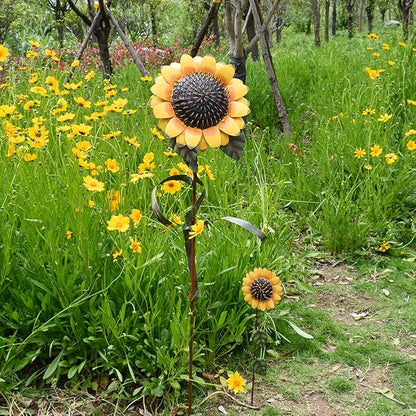 Y&K Decor Metal Sunflower Garden Stake Large Flower Yard Stake Decoration (48'')