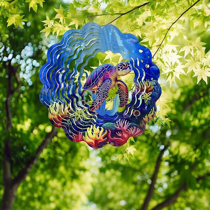 Wind Spinner, 3D Hanging Wind Spinner Ornament, Gifts for Women Mom Grandma, 12inch Metal Wind Kinetic Sculpture for Outdoor&Indoor Decor, Yard Art, Garden Decoration (Blue-Sea Turtle)