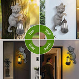 Solar Cat Outdoor Statues for Garden Decor Hugger Solar Lantern Resin Statue for Outside Balcony Decorations Gift for Grandma Women (Grey Cat)