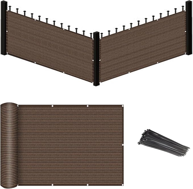 Eden's Decor Balcony Privacy Screen Brown 3'x 48' Cover Mesh Windscreen Weather-Resistant UV Protection for Backyard Deck, Patio, Balcony, Pool, Porch, Fence, Railing, Gardening