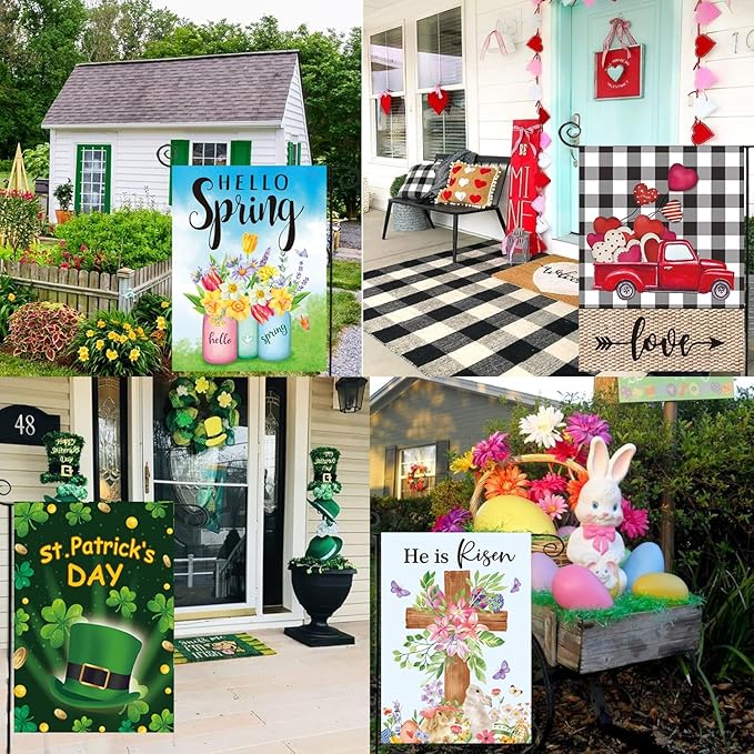 Seasonal Garden Flag Set of 20 - Double Sided 12 x 18 Inch Small Yard Flags for Outdoor Holiday Decorations, Spring, Easter, Summer, Winter, and All Season Garden Flags for Outside Decor
