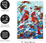 Winter Cardinal Bird Garden Flag for Outside 28x40 Stained Glass Red Birds on Snow Pine Tree Flag Christmas House Flags Large Outdoor Welcome New Years Yard Flag Double Sided
