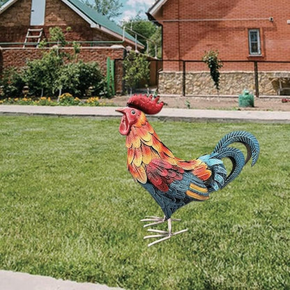 Garden Statues Metal Rooster Decor 12" Tall Indoor Outdoor Metal Rooster Yard Statue Decoration Outdoor Garden Statues Metal Chicken Yard Ornaments Decor