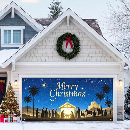 HOMETITUTE Christmas Garage Door Banner 13x6ft Nativity Scene Theme Backdrop Holiday Seasonal Decor Winter Door Cover Banners for Outside Garage Wall Covering for Party Garage Decorations