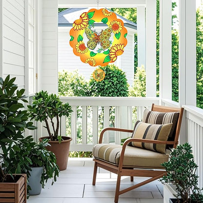 Butterfly Wind Spinners Hanging for Yard and Garden,12 inch 3D Metal Sunflower Outdoor Wind Sculptures Decor Birthday Gifts for Women Mom, Grandma, Gardening for Patio, Lawn, Balcony Porch Decorations