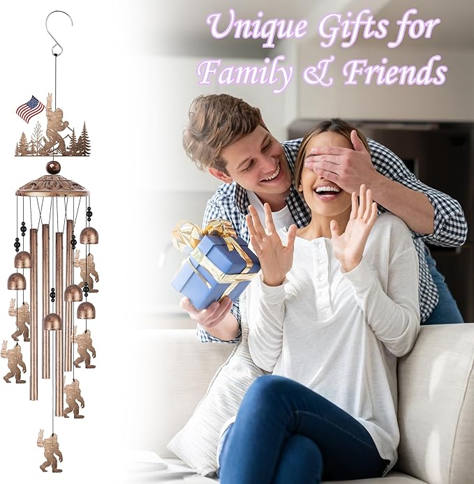 Bigfoot Wind Chime for Outside: Big Foot Gifts for Women Men, Metal Sasquatch Wind Chime Yard Art, Soothing Home Garden Patio Outdoor Indoor Decor