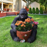 Gorilla Resin Garden Statue Planter, Waterproof Outdoor Yard Lawn Decor Flower Pot, Front Porch Ornament Housewarming Gift(Sitting Gorilla)