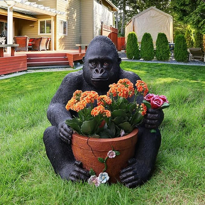 Gorilla Resin Garden Statue Planter, Waterproof Outdoor Yard Lawn Decor Flower Pot, Front Porch Ornament Housewarming Gift(Sitting Gorilla)