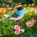 Garden Bird Statue for Outdoor Decor, Blue Bird Figurine Perched on Branch with Pink Flowers for Backyard Yard Patio, Bird Decorations for Home Shelf, Mother's Day Birthday Gifts