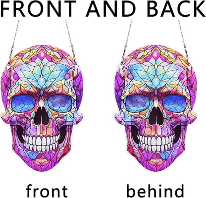 Skull Halloween Ornaments Colorful Window Hanging Decorations Home Wall Decor for Bedroom Patio Indoor Outdoor