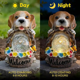 Solar Dog Garden Statues Decor with Flower Waterproof Figurine Resin Sculpture Gift for Mom Grandma, Outdoor Decorations for Porch Patio Lawn Yard Home House Gardening Birthday Housewarming (Dog)
