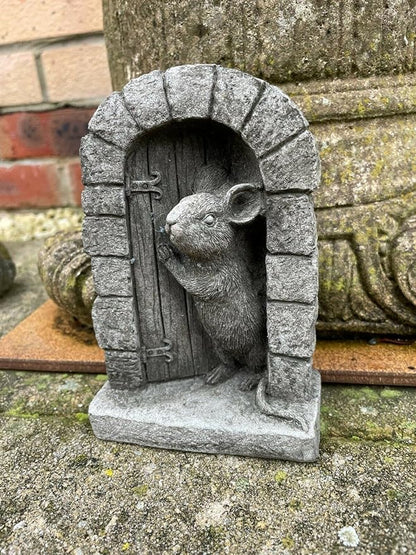 Discount Garden Statues Mouse Door Stone Statue | Garden Outdoor Home Tree Animal Decoration Ornament Mice, Grey
