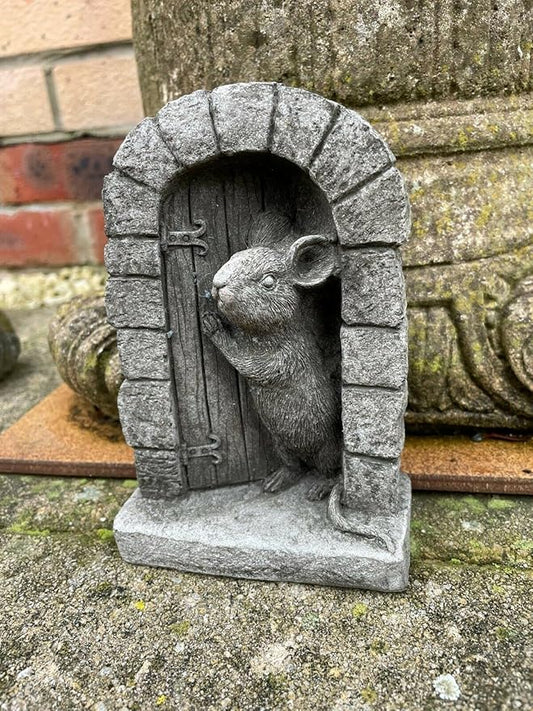 Discount Garden Statues Mouse Door Stone Statue | Garden Outdoor Home Tree Animal Decoration Ornament Mice, Grey