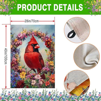 Cardinal Bird Spring House Flag 28x40 Inch Double Sided Large Burlap Summer Floral Wreath Yard Flag Outdoor Outside Seasonal Farmhouse Decoration