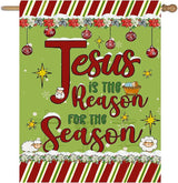 Jesus is the Reason House Flag Christian Christmas Flags 28x40 Double Sided Religious Garden Flag for Outside Large Nativity Flag Outdoor Xmas Winter Decorative Banner