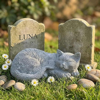 Cats Memorial Stone Garden Statue, Pet Statues Gifts for Loss of Cat Sympathy, Grave Markers for Garden Outdoor Statue Decor, 11.4” L Garden Decorative Tabby Figurine