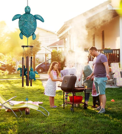 CoTa Global Rustic Sea Turtle Wind Chime - Handcrafted Glass and Metal Chime - Hanging Turtle Decorations for Indoor and Outdoor Spaces, Rustic Ocean Animal Windchime Decor Gift - 34 Inches