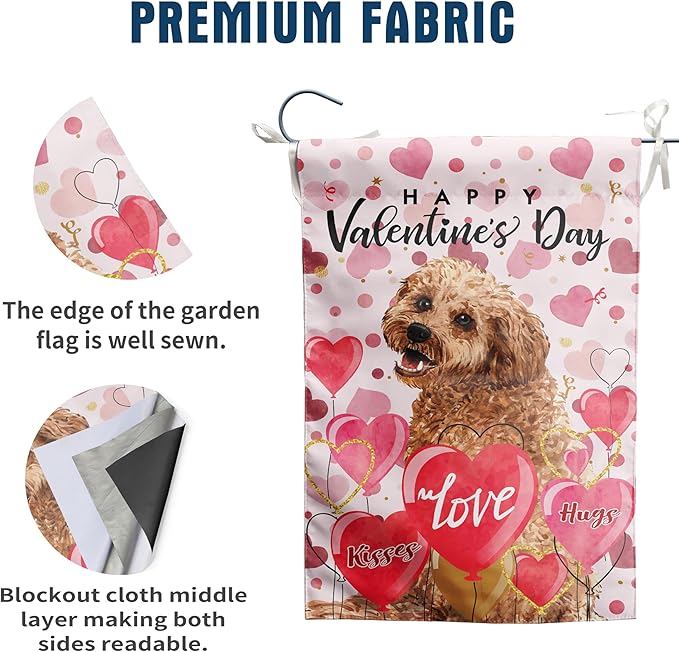 Golden Doodle Valentine Garden Flag Valentines Day Flags for Outside 12x18 Double Sided Small Yard Flags Dog Valentine's Day Decor Outdoor Lawn Valentines Banners Front Porch