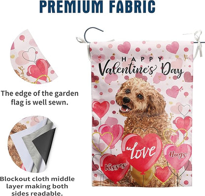 Golden Doodle Valentine Garden Flag Valentines Day Flags for Outside 12x18 Double Sided Small Yard Flags Dog Valentine's Day Decor Outdoor Lawn Valentines Banners Front Porch